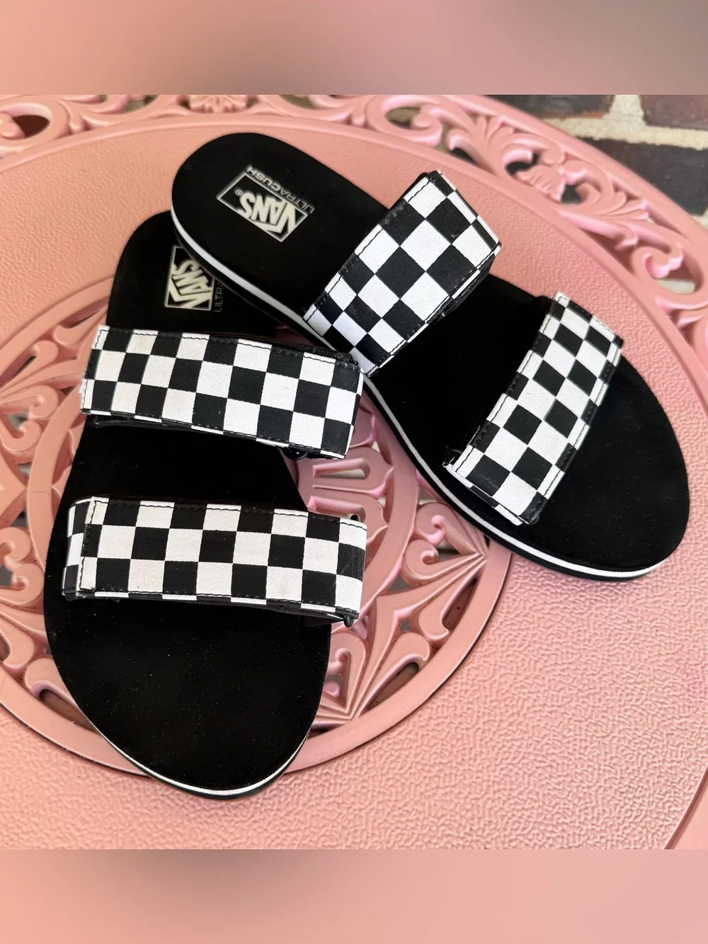 Vans Cayucus Checkerboard Double-Strap Sandals - Black & White Women’s Size 9.5